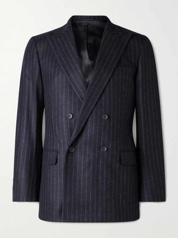 Double-Breasted Pinstriped Wool Suit Jacket Double-Breasted Pinstriped Wool Suit Jacket