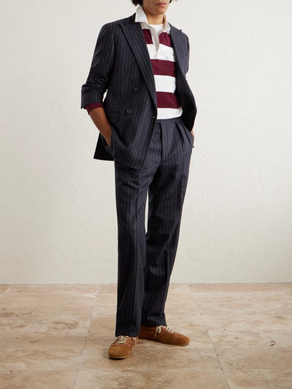 Double-Breasted Pinstriped Wool Suit Jacket - OU Double-Breasted Pinstriped Wool Suit Jacket - OU