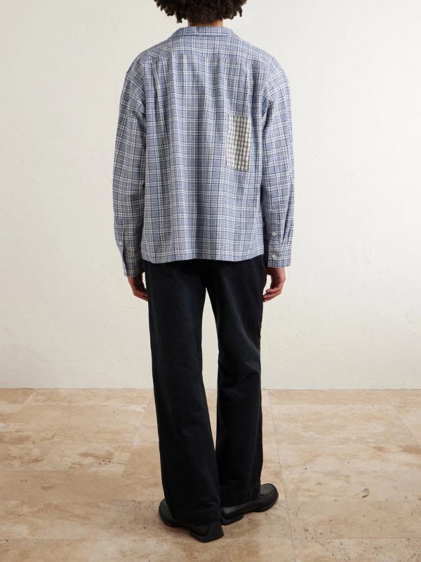 Greetings Camp-Collar Patchwork Checked Organic Cotton Shirt - BK Greetings Camp-Collar Patchwork Checked Organic Cotton Shirt - BK