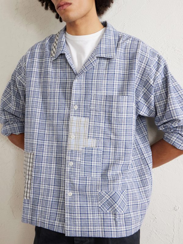 Greetings Camp-Collar Patchwork Checked Organic Cotton Shirt - CU Greetings Camp-Collar Patchwork Checked Organic Cotton Shirt - CU