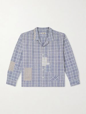 Greetings Camp-Collar Patchwork Checked Organic Cotton Shirt Greetings Camp-Collar Patchwork Checked Organic Cotton Shirt
