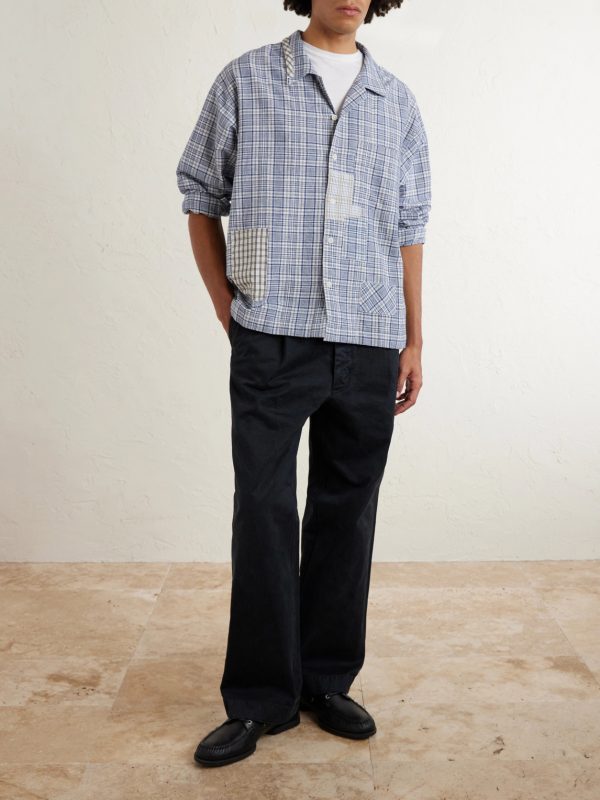 Greetings Camp-Collar Patchwork Checked Organic Cotton Shirt - OU Greetings Camp-Collar Patchwork Checked Organic Cotton Shirt - OU
