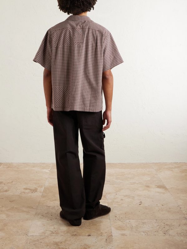 PA Camp-Collar Patchwork Checked Organic Cotton Shirt - BK PA Camp-Collar Patchwork Checked Organic Cotton Shirt - BK