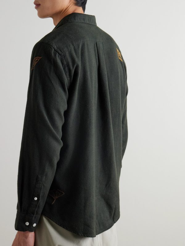 Fall Leaves Embroidered Cotton-Flannel Shirt - BK Fall Leaves Embroidered Cotton-Flannel Shirt - BK