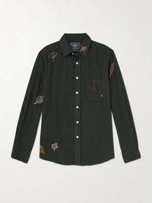 Fall Leaves Embroidered Cotton-Flannel Shirt