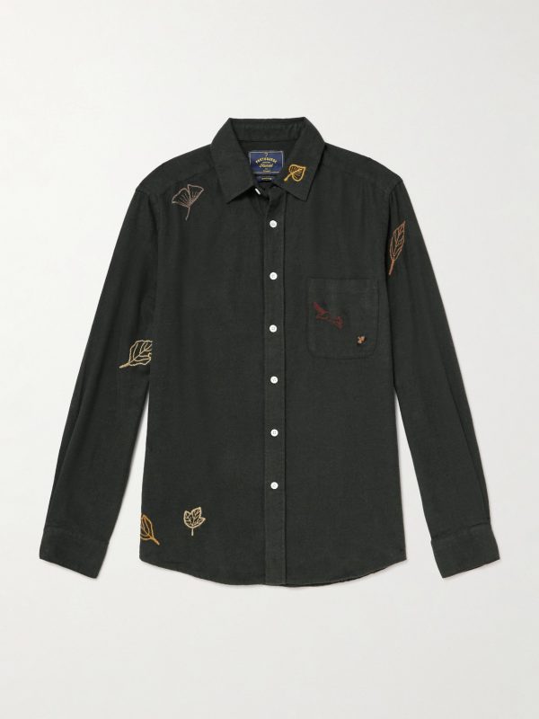 Fall Leaves Embroidered Cotton-Flannel Shirt Fall Leaves Embroidered Cotton-Flannel Shirt