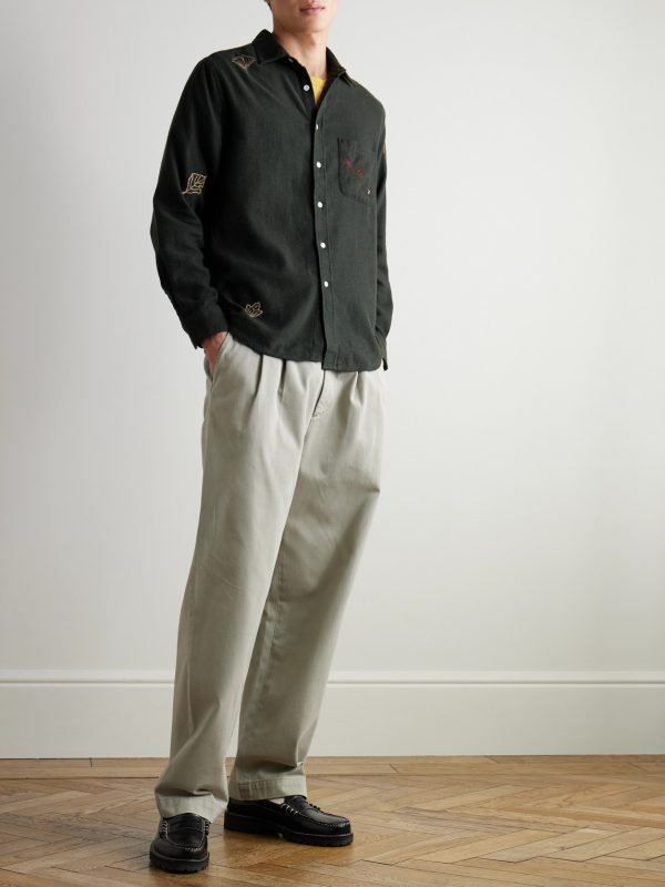 Fall Leaves Embroidered Cotton-Flannel Shirt - OU Fall Leaves Embroidered Cotton-Flannel Shirt - OU