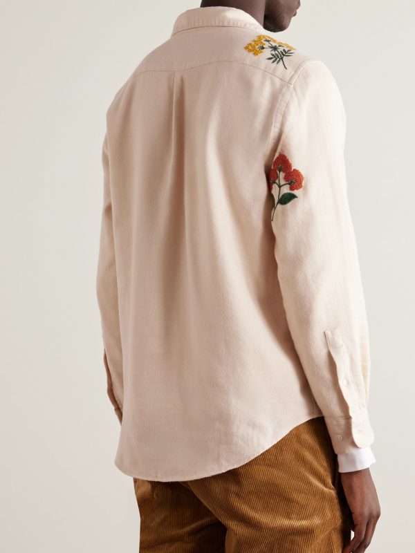 Embroidered Organic Cotton-Flannel Shirt - BK Embroidered Organic Cotton-Flannel Shirt - BK