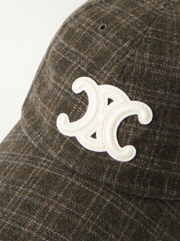 Logo-Appliquéd Checked Wool-Felt Baseball Cap - CU Logo-Appliquéd Checked Wool-Felt Baseball Cap - CU
