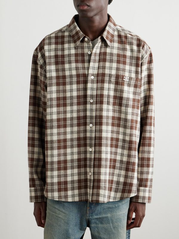 Logo-Embroidered Checked Wool-Flannel Shirt - FR Logo-Embroidered Checked Wool-Flannel Shirt - FR