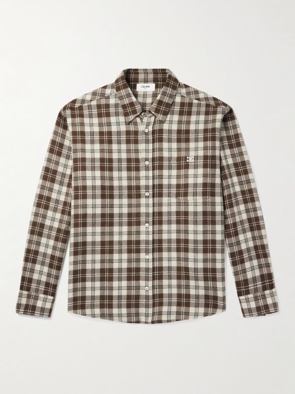Logo-Embroidered Checked Wool-Flannel Shirt Logo-Embroidered Checked Wool-Flannel Shirt