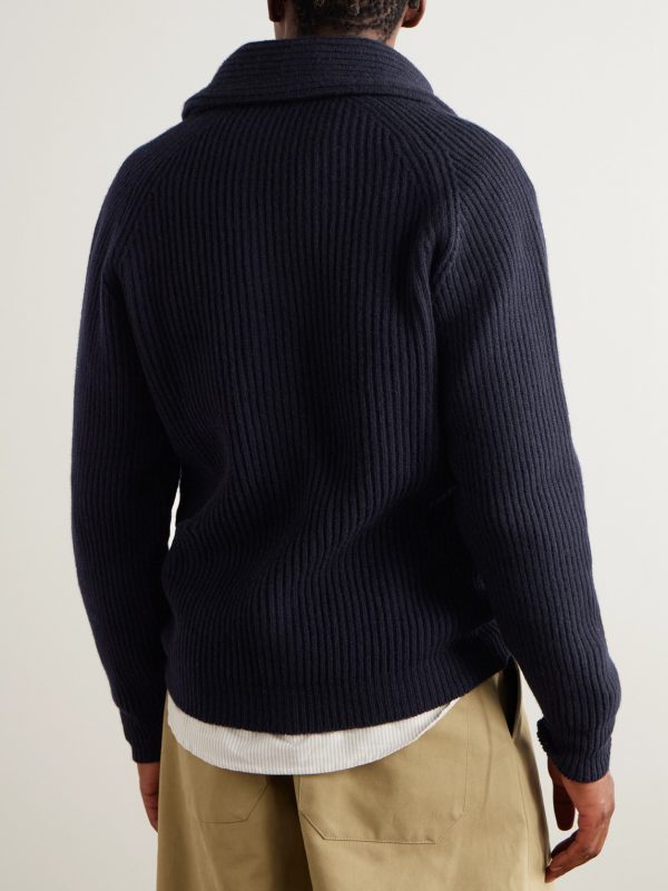 Shawl-Collar Ribbed Wool Cardigan - BK Shawl-Collar Ribbed Wool Cardigan - BK