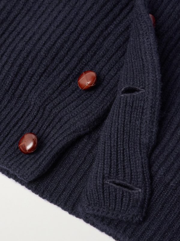 Shawl-Collar Ribbed Wool Cardigan - E1 Shawl-Collar Ribbed Wool Cardigan - E1