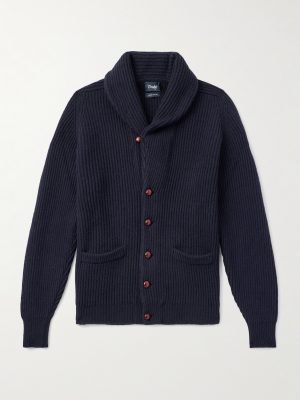 Shawl-Collar Ribbed Wool Cardigan