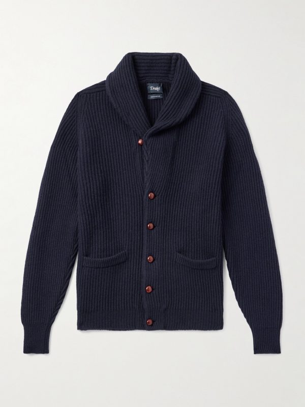 Shawl-Collar Ribbed Wool Cardigan Shawl-Collar Ribbed Wool Cardigan