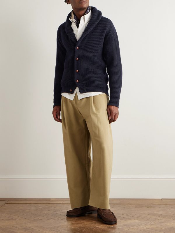 Shawl-Collar Ribbed Wool Cardigan - OU Shawl-Collar Ribbed Wool Cardigan - OU