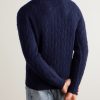 Cable-Knit Brushed Shetland Wool Sweater - BK Cable-Knit Brushed Shetland Wool Sweater - BK