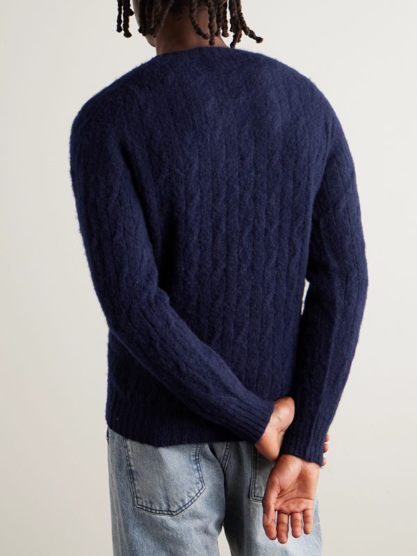 Cable-Knit Brushed Shetland Wool Sweater - BK Cable-Knit Brushed Shetland Wool Sweater - BK