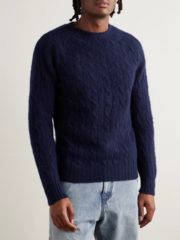 Cable-Knit Brushed Shetland Wool Sweater - FR Cable-Knit Brushed Shetland Wool Sweater - FR