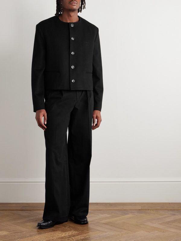 Cropped Logo-Embroidered Wool-Felt Jacket - OU Cropped Logo-Embroidered Wool-Felt Jacket - OU