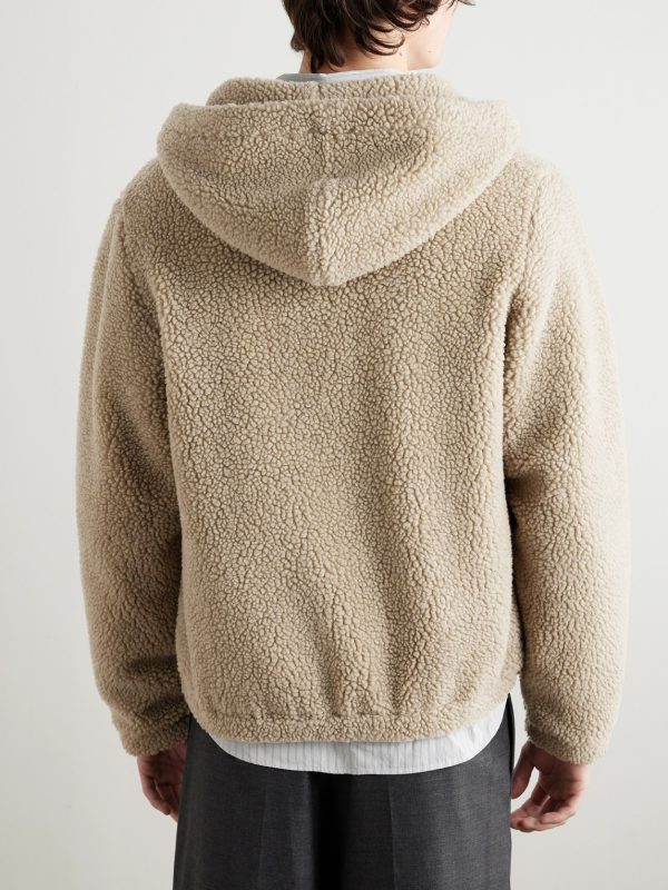 Logo-Embroidered Fleece Hooded Jacket - BK
