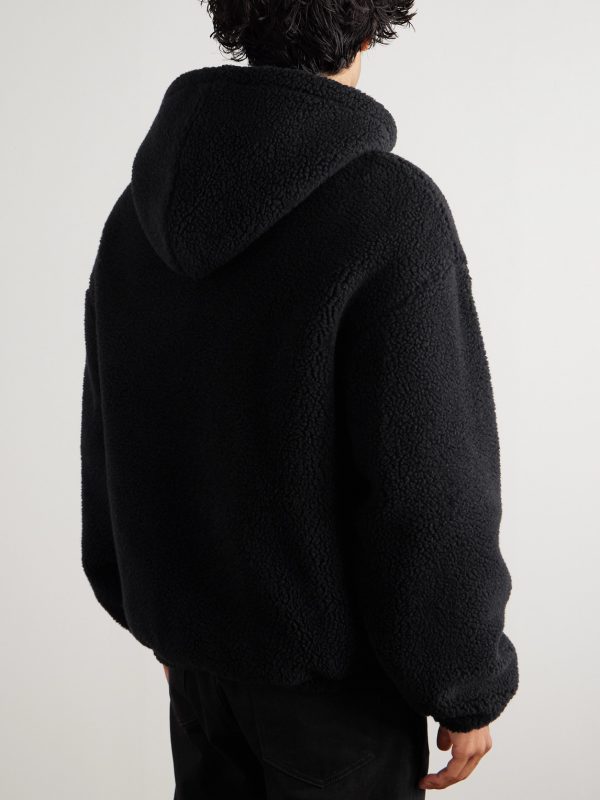 Logo-Embroidered Wool and Cotton-Blend Fleece Hooded Jacket - BK