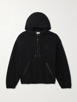 Logo-Embroidered Wool and Cotton-Blend Fleece Hooded Jacket Logo-Embroidered Wool and Cotton-Blend Fleece Hooded Jacket