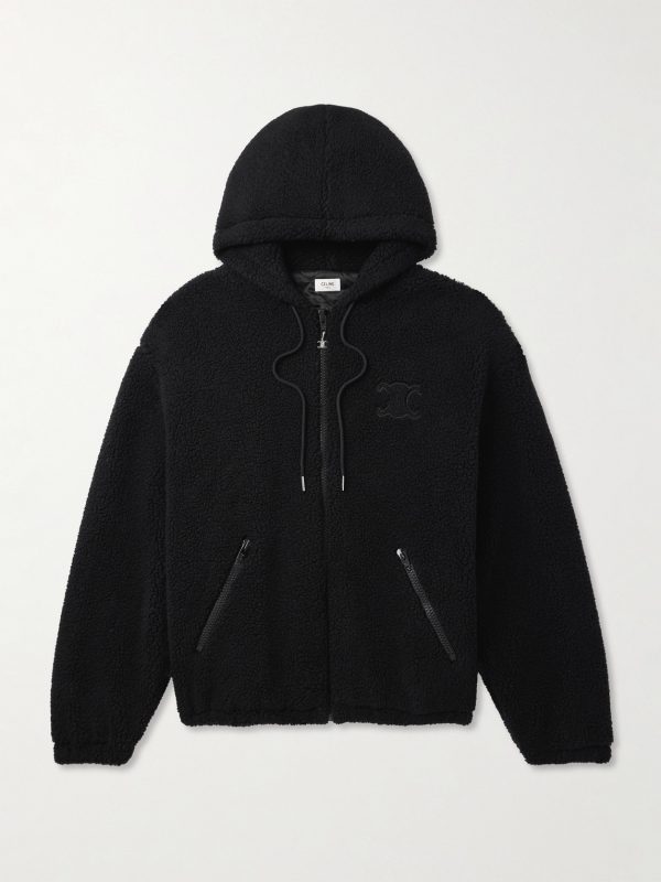 Logo-Embroidered Wool and Cotton-Blend Fleece Hooded Jacket