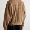 Leather-Trimmed Logo-Embroidered Cotton-Corduroy Trucker Jacket - BK