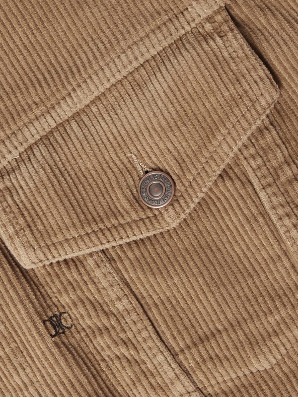 Leather-Trimmed Logo-Embroidered Cotton-Corduroy Trucker Jacket - E1