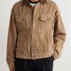 Leather-Trimmed Logo-Embroidered Cotton-Corduroy Trucker Jacket - FR