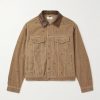 Leather-Trimmed Logo-Embroidered Cotton-Corduroy Trucker Jacket