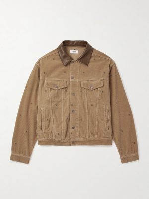 Leather-Trimmed Logo-Embroidered Cotton-Corduroy Trucker Jacket Leather-Trimmed Logo-Embroidered Cotton-Corduroy Trucker Jacket