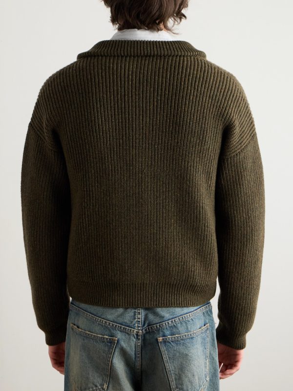 Logo-Embroirdered Ribbed Wool Zip-Up Cardigan - BK Logo-Embroirdered Ribbed Wool Zip-Up Cardigan - BK
