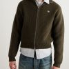 Logo-Embroirdered Ribbed Wool Zip-Up Cardigan - FR Logo-Embroirdered Ribbed Wool Zip-Up Cardigan - FR