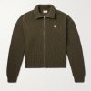 Logo-Embroirdered Ribbed Wool Zip-Up Cardigan Logo-Embroirdered Ribbed Wool Zip-Up Cardigan