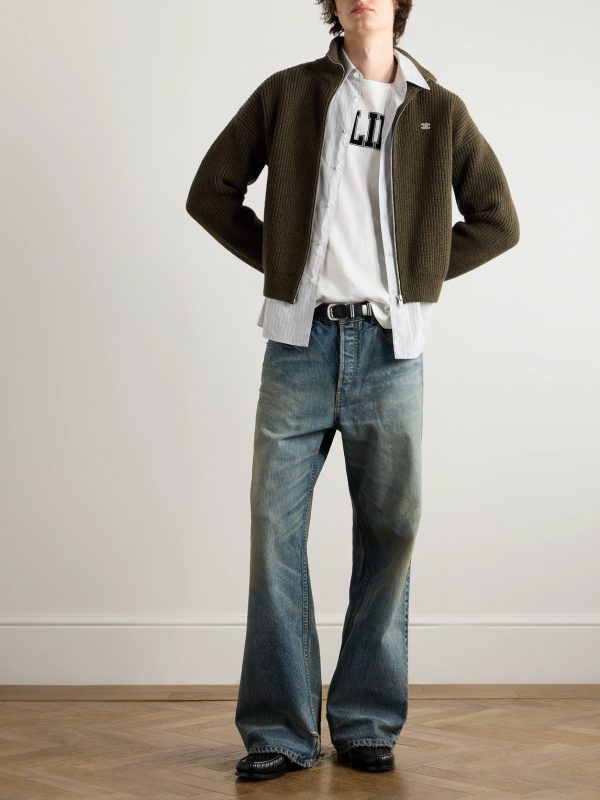 Logo-Embroirdered Ribbed Wool Zip-Up Cardigan - OU Logo-Embroirdered Ribbed Wool Zip-Up Cardigan - OU