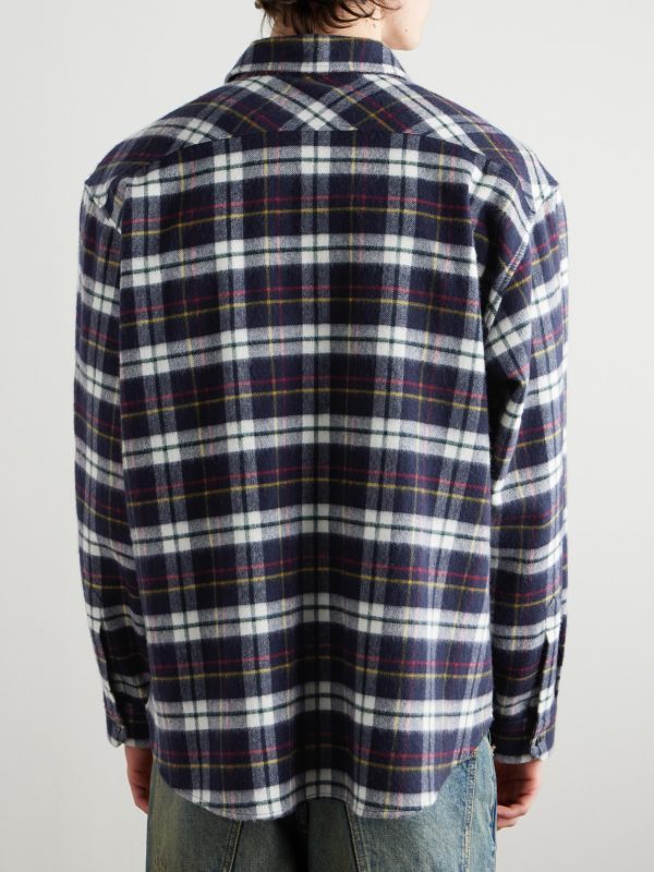 Logo-Embroidered Checked Wool-Flannel Shirt - BK Logo-Embroidered Checked Wool-Flannel Shirt - BK