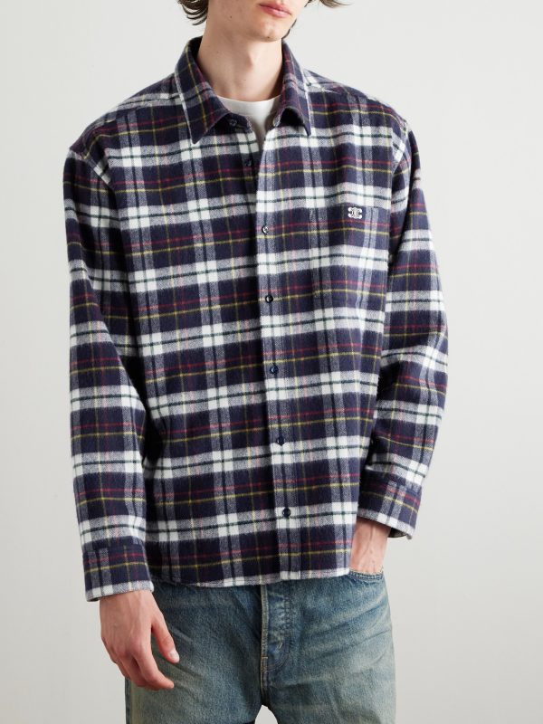Logo-Embroidered Checked Wool-Flannel Shirt - FR Logo-Embroidered Checked Wool-Flannel Shirt - FR
