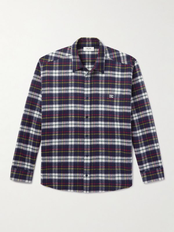 Logo-Embroidered Checked Wool-Flannel Shirt Logo-Embroidered Checked Wool-Flannel Shirt