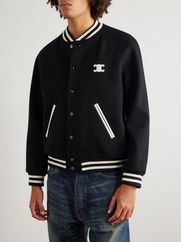 Teddy Triomphe Leather-Trimmed Wool-Blend Varsity Jacket - FR Teddy Triomphe Leather-Trimmed Wool-Blend Varsity Jacket - FR