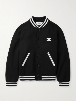 Teddy Triomphe Leather-Trimmed Wool-Blend Varsity Jacket Teddy Triomphe Leather-Trimmed Wool-Blend Varsity Jacket