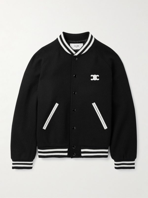 Teddy Triomphe Leather-Trimmed Wool-Blend Varsity Jacket Teddy Triomphe Leather-Trimmed Wool-Blend Varsity Jacket