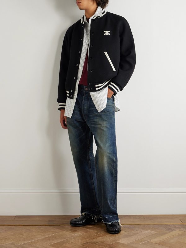 Teddy Triomphe Leather-Trimmed Wool-Blend Varsity Jacket - OU Teddy Triomphe Leather-Trimmed Wool-Blend Varsity Jacket - OU