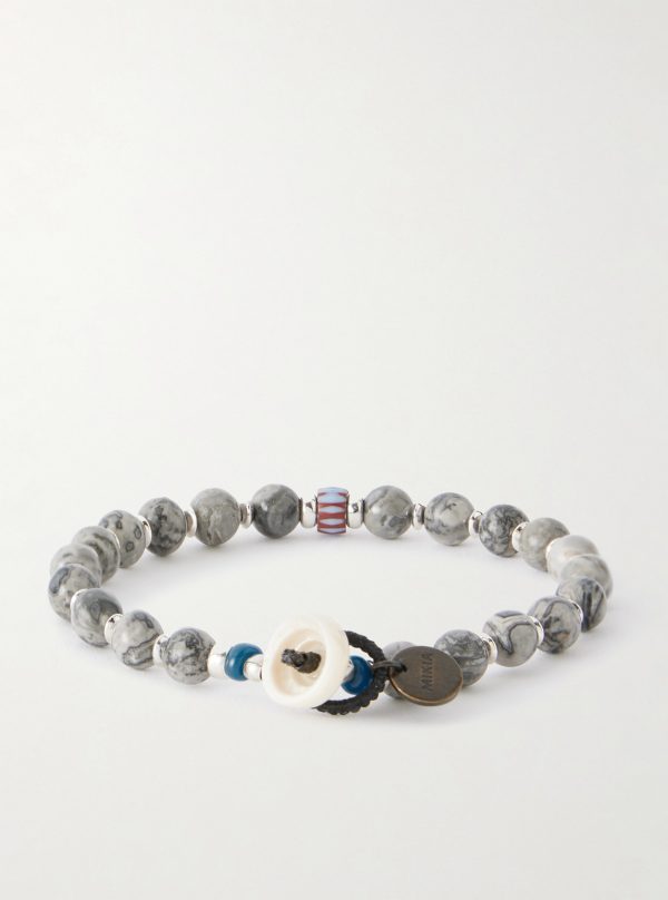 Sterling Silver, Jasper and Shell Beaded Bracelet - BK Sterling Silver, Jasper and Shell Beaded Bracelet - BK