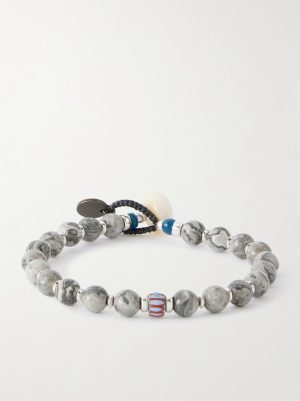 Sterling Silver, Jasper and Shell Beaded Bracelet