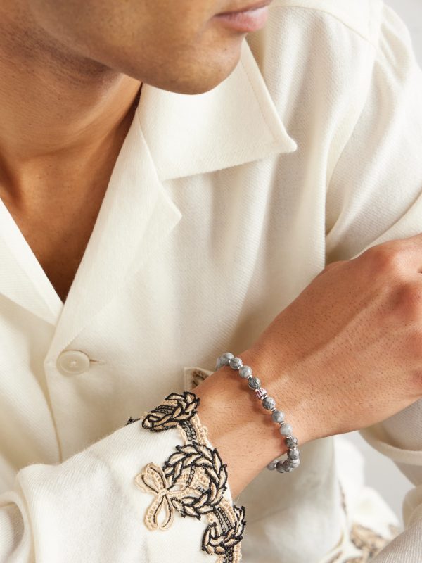 Sterling Silver, Jasper and Shell Beaded Bracelet - OU Sterling Silver, Jasper and Shell Beaded Bracelet - OU