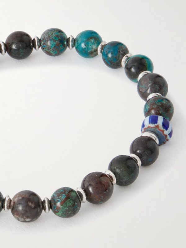 Sterling Silver, Chrysocolla and Shell Beaded Bracelet - CU