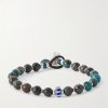 Sterling Silver, Chrysocolla and Shell Beaded Bracelet