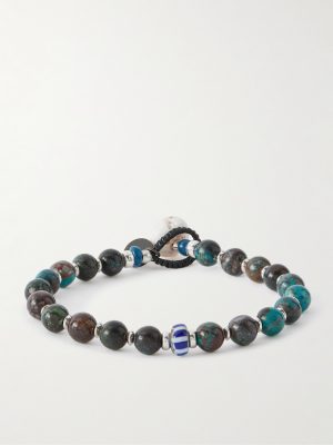 Sterling Silver, Chrysocolla and Shell Beaded Bracelet